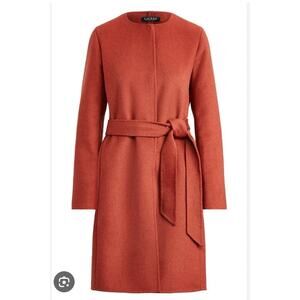 Lauren Ralph Lauren Belted Double-Face Wool Blend Coat Burnt Orange Size XS